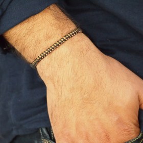 Bracelet mixte cuir et perles en cuivre Silbon fait main